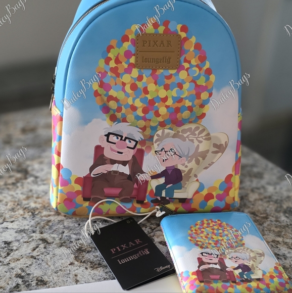 Pixar UP Carl&Ellie Ballon House Loungefly Mini Backpack and wallet set - Picture 1 of 2